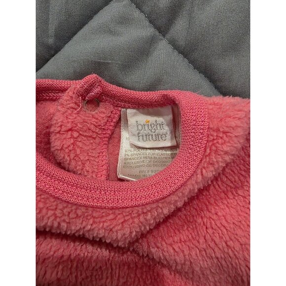 VINTAGE BRIGHT FUTURE Pink FLEECE Flowers ROMPER Girls SZ 0/3 M So Cute - Picture 2 of 6